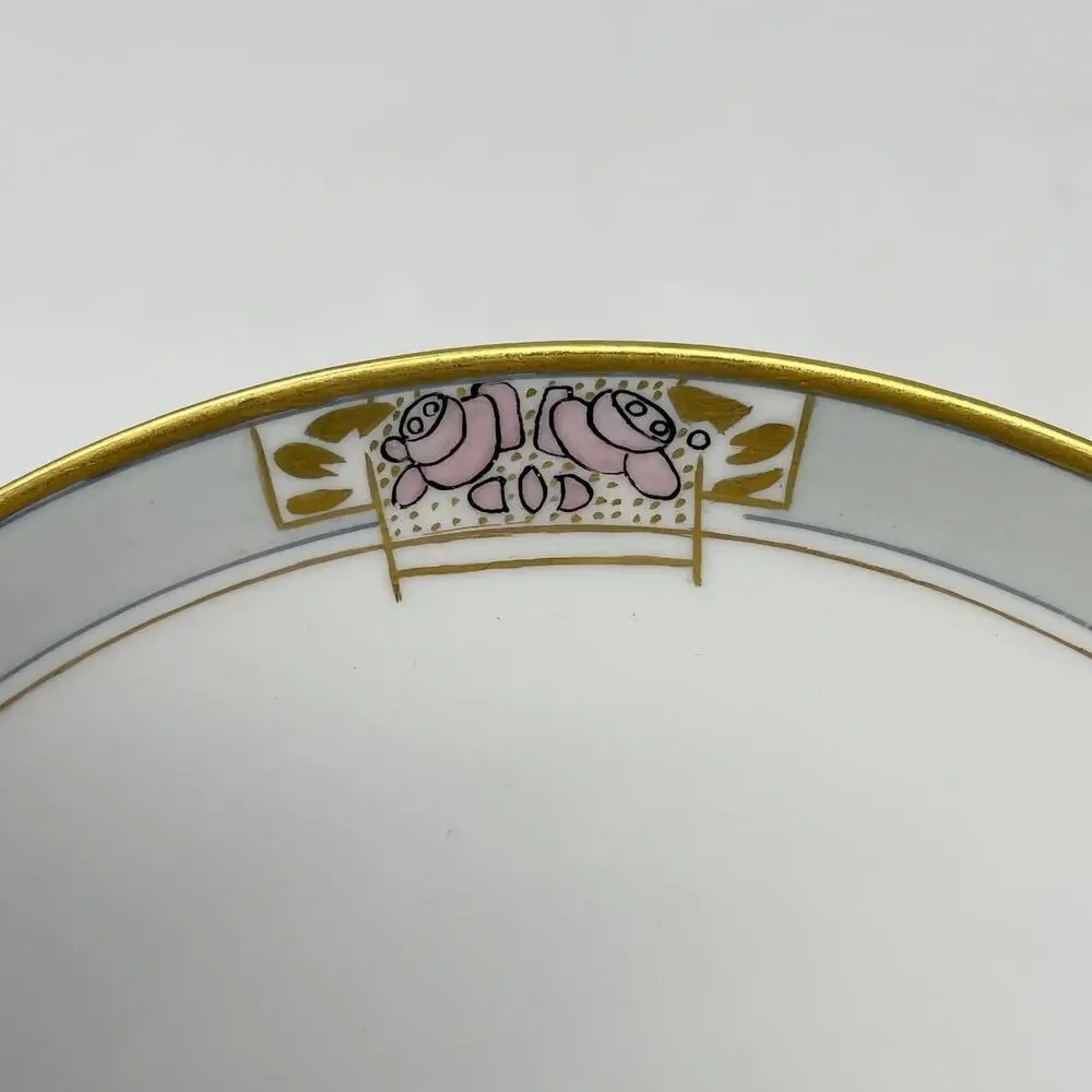 Haviland France White Gold Rim Pink Blue Art Deco Floral China Plate Set of‎ 4
